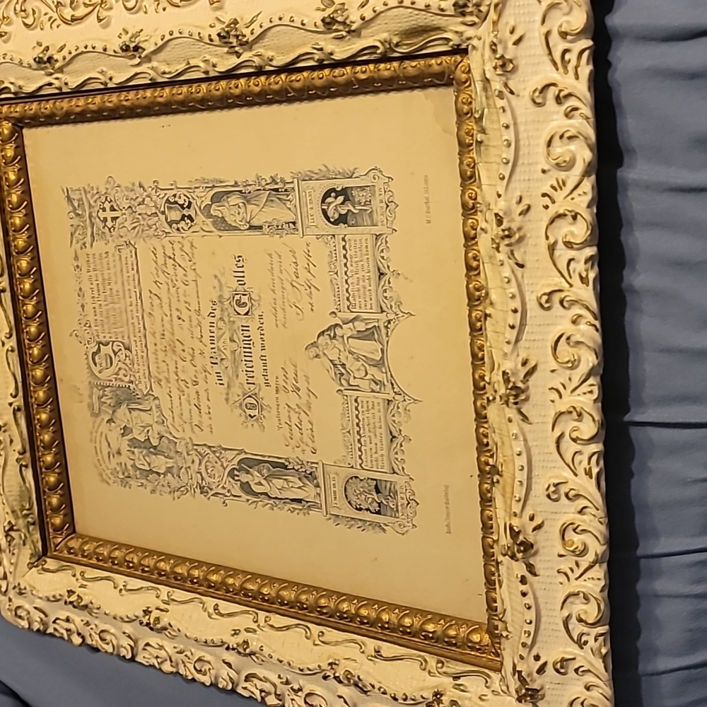 Framed vintage 1892 German confirmation  certificate